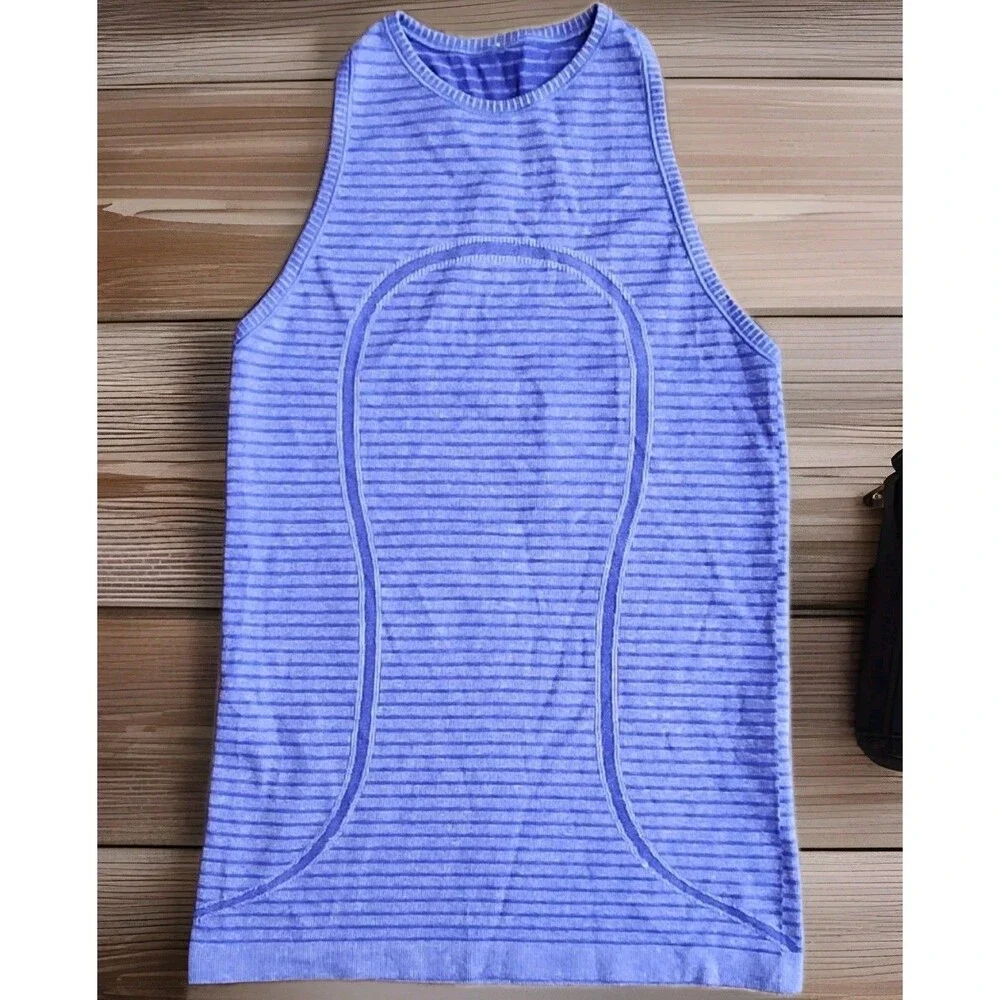 Lululemon Women's Top Swiftly Tech Tank Scoop Striped Logo Purple Sz Xs-S
